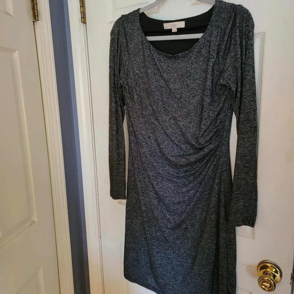 loft grey dress LOFT Women's 0P Gray Textured Knit Sheath Dress Zip Back Mod